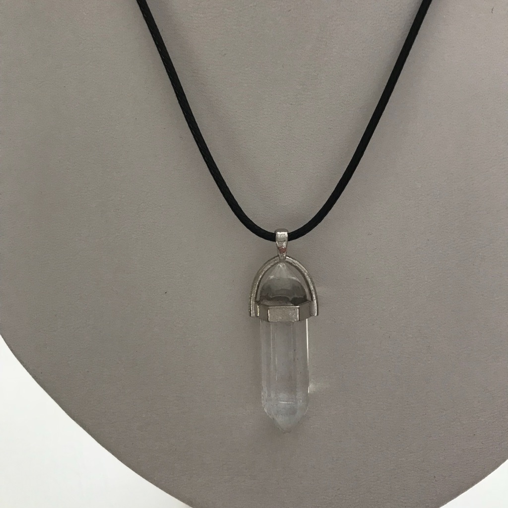 Black Leather With Crystal Clear Pendant